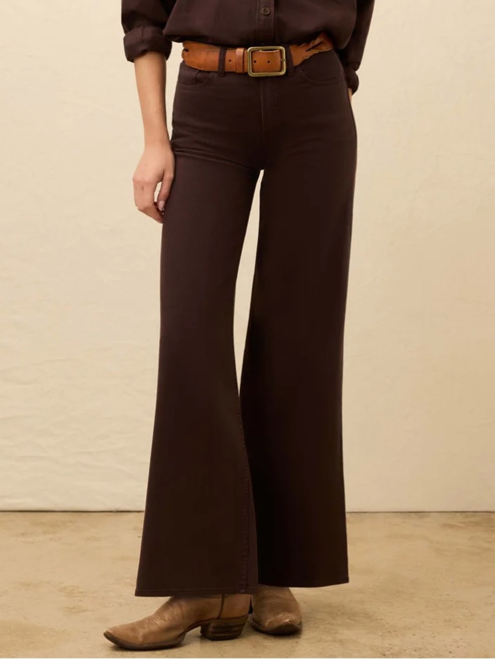 NWT Faherty Saturday Denim Wide Leg Dark Brown Pants Size 27